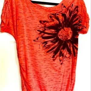 Cute deep coral shot sleeved top